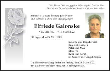 Traueranzeige von Elfriede Galonske von Mindelheimer Zeitung