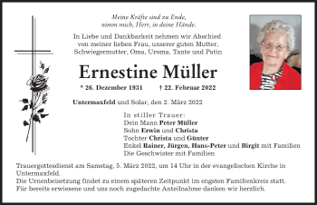 Traueranzeige von Ernestine Müller von Neuburger Rundschau