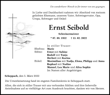 Traueranzeige von Ernst Seibold von Günzburger Zeitung