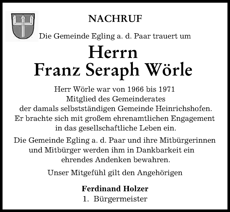 Traueranzeigen von Franz Seraph Wörle Allgäuer Zeitung