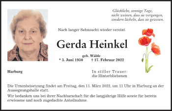 Traueranzeige von Gerda Heinkel von Donauwörther Zeitung