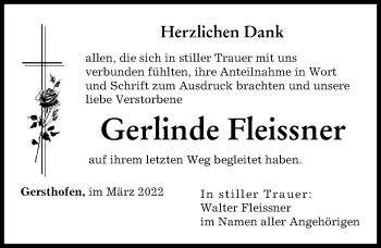 Traueranzeige von Gerlinde Fleissner von Augsburger Allgemeine