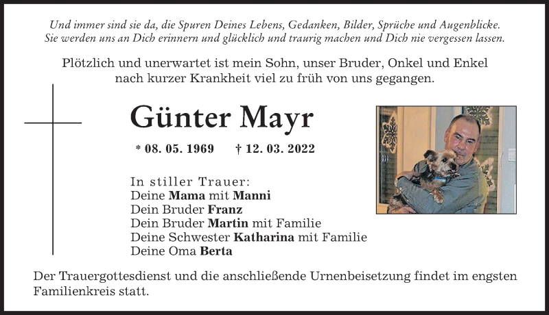  Traueranzeige für Günter Mayr vom 21.03.2022 aus Illertisser Zeitung