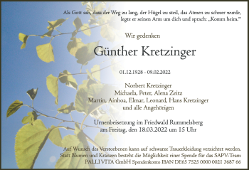Traueranzeige von Günther Kretzinger von Donauwörther Zeitung