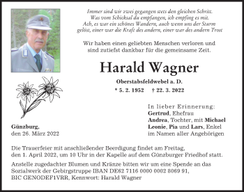 Traueranzeige von Harald Wagner von Günzburger Zeitung