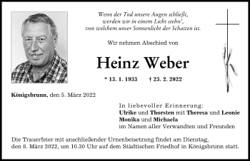 Traueranzeige von Heinz Weber von Schwabmünchner Allgemeine