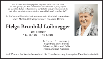 Traueranzeige von Helga Brunhild Loibnegger von Augsburger Allgemeine