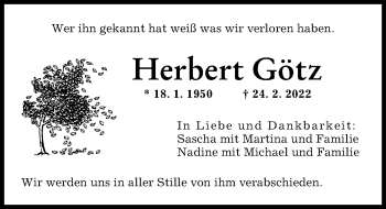 Traueranzeige von Herbert Götz von Augsburger Allgemeine