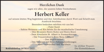 Traueranzeige von Herbert Keller von Schwabmünchner Allgemeine, Augsburger Allgemeine