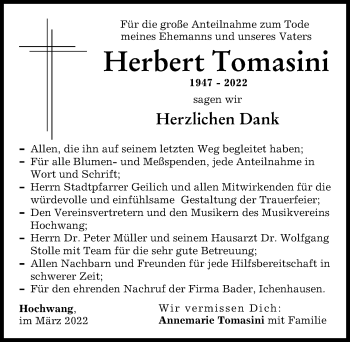 Traueranzeige von Herbert Tomasini von Günzburger Zeitung