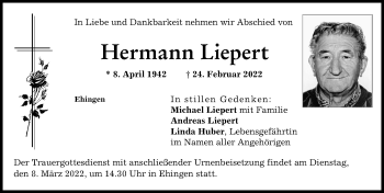 Traueranzeige von Hermann Liepert von Augsburg-Land