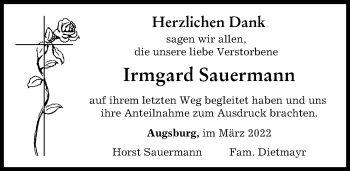 Traueranzeige von Irmgard Sauermann von Augsburger Allgemeine