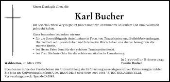 Traueranzeige von Karl Bucher von Mittelschwäbische Nachrichten