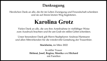 Traueranzeige von Karolina Grotz von Mindelheimer Zeitung