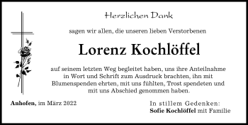 Traueranzeige von Lorenz Kochlöffel von Günzburger Zeitung, Neu-Ulmer Zeitung