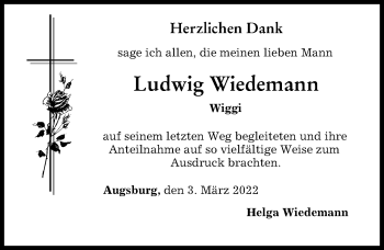 Traueranzeige von Ludwig Wiedemann von Augsburger Allgemeine