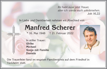 Traueranzeige von Manfred Scherer von Mindelheimer Zeitung