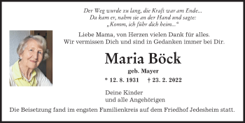 Traueranzeige von Maria Böck von Illertisser Zeitung