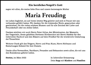 Traueranzeige von Maria Freuding von Mindelheimer Zeitung