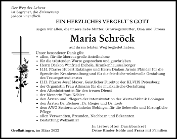 Traueranzeige von Maria Schröck von Schwabmünchner Allgemeine