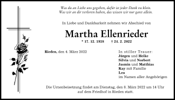 Traueranzeige von Martha Ellenrieder von Günzburger Zeitung