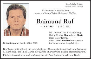 Traueranzeige von Raimund Ruf von Donauwörther Zeitung