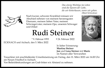 Traueranzeige von Rudi Steiner von Aichacher Nachrichten