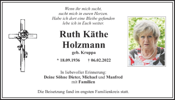 Traueranzeige von Ruth Holzmann von Mittelschwäbische Nachrichten