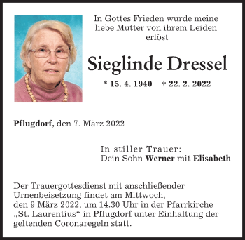 Traueranzeige von Sieglinde Dressel von Landsberger Tagblatt