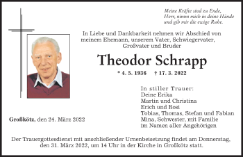Traueranzeige von Theodor Schrapp von Günzburger Zeitung