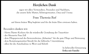 Traueranzeige von Theresia Ruf von Illertisser Zeitung