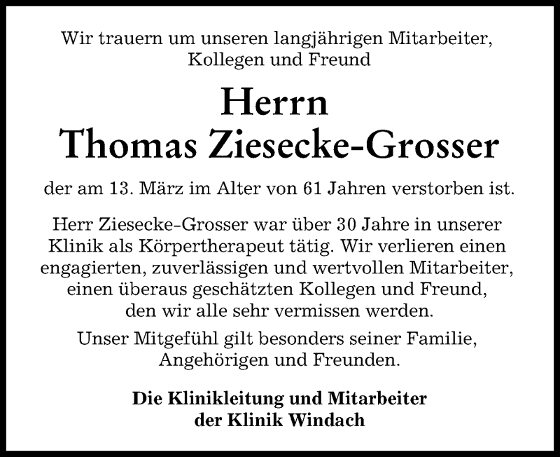  Traueranzeige für Thomas Ziesecke-Grosser vom 31.03.2022 aus Landsberger Tagblatt