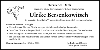 Traueranzeige von Ulrike Bersenkowitsch von Augsburger Allgemeine