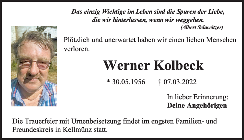  Traueranzeige für Werner Kolbeck vom 17.03.2022 aus Illertisser Zeitung