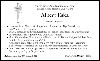 Traueranzeige von Albert Eska von Günzburger Zeitung