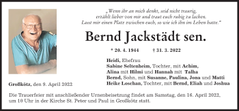 Traueranzeige von Bernd Jackstädt von Günzburger Zeitung