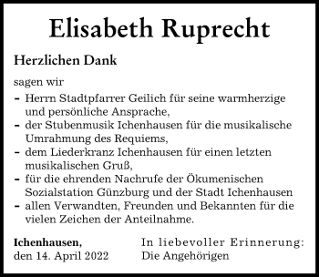 Traueranzeige von Elisabeth Ruprecht von Günzburger Zeitung