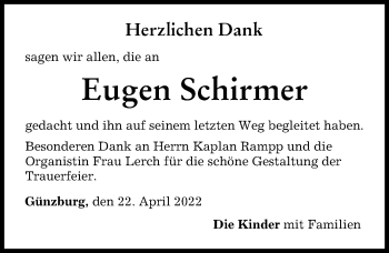 Traueranzeige von Eugen Schirmer von Günzburger Zeitung