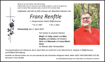 Traueranzeige von Franz Renftle von Mindelheimer Zeitung