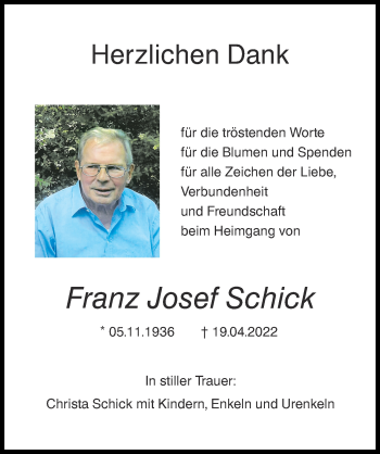 Traueranzeige von Franz Josef Schick von Günzburger Zeitung