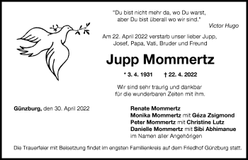 Traueranzeige von Jupp Mommertz von Günzburger Zeitung