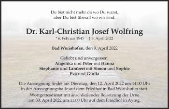 Traueranzeige von Karl-Christian Josef Wolfring von Mindelheimer Zeitung
