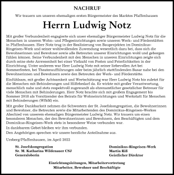 Traueranzeige von Ludwig Notz von Mindelheimer Zeitung