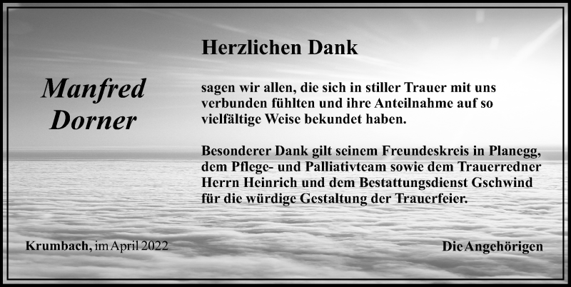  Traueranzeige für Manfred Dorner vom 04.04.2022 aus Mittelschwäbische Nachrichten