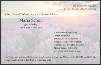Traueranzeige von Maria Schön von Günzburger Zeitung