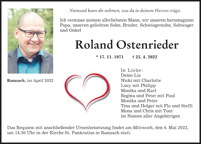  Traueranzeige für Roland Ostenrieder vom 30.04.2022 aus Landsberger Tagblatt