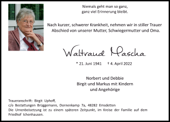 Traueranzeige von Waltraud Mascha von Günzburger Zeitung