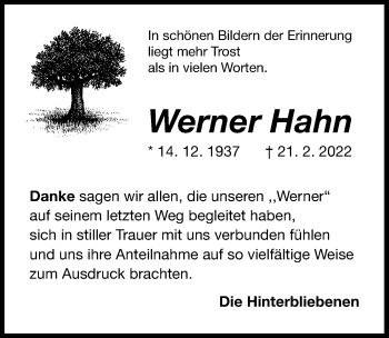 Traueranzeige von Werner Hahn  von Rieser Nachrichten