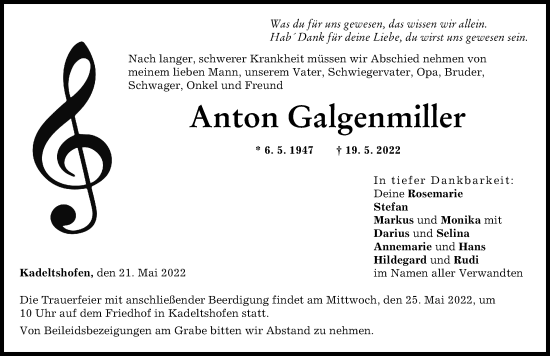 Traueranzeige von Anton Galgenmiller von Neu-Ulmer Zeitung