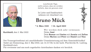 Traueranzeige von Bruno Mück von Neuburger Rundschau